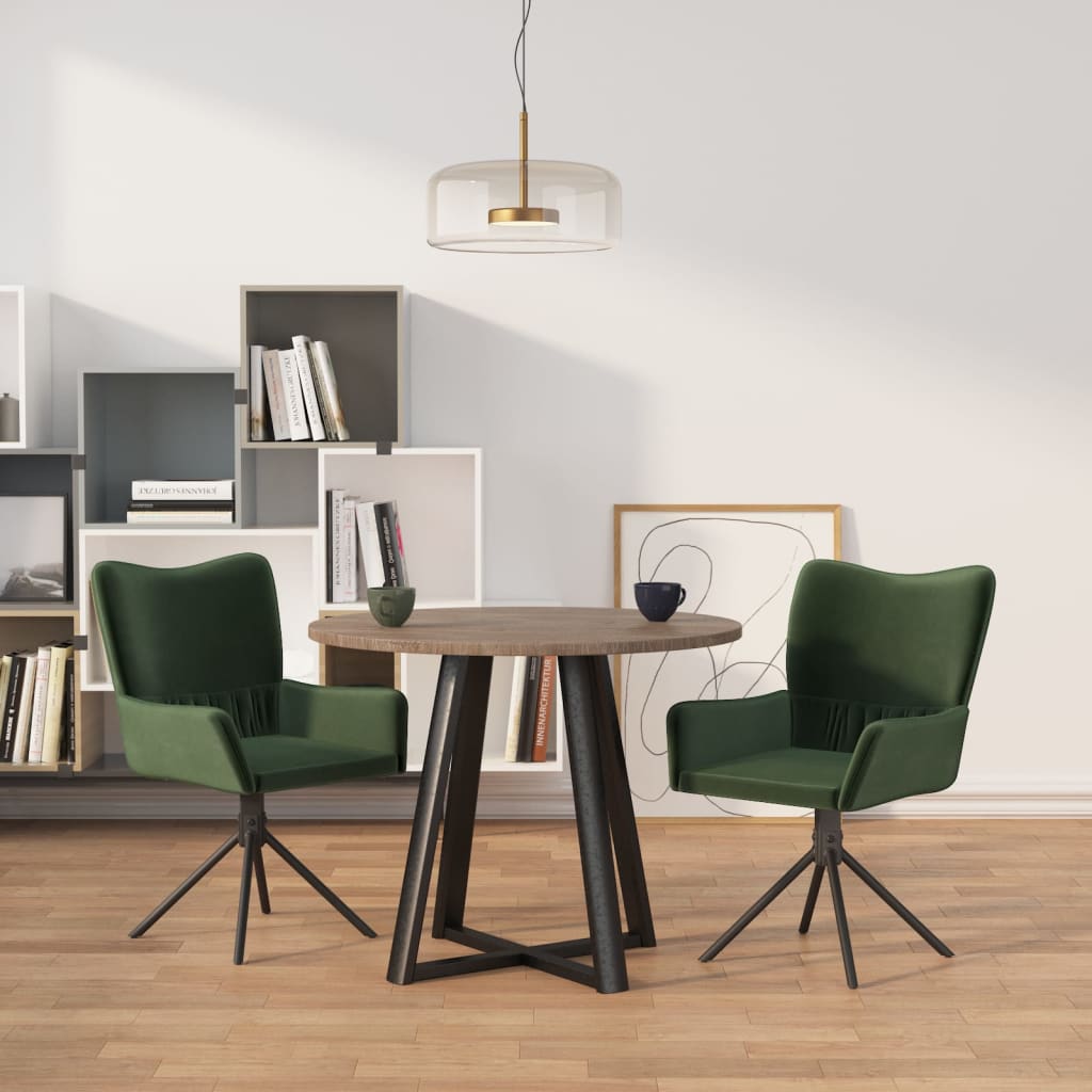 vidaXL Sillas de comedor giratorias 2 unidades terciopelo verde oscuro