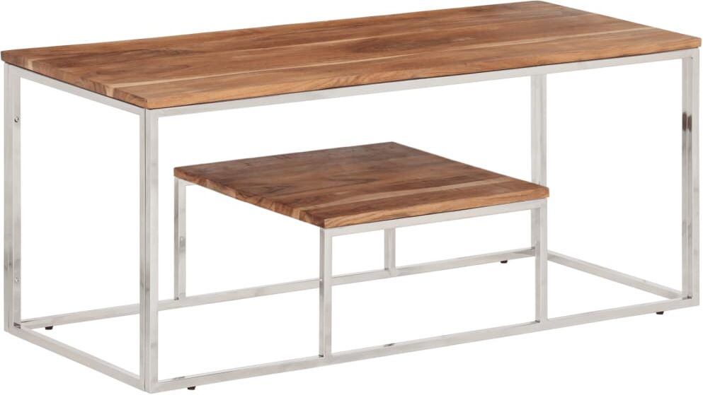 vidaXL Mesa de centro acero inoxidable y madera maciza acacia plateado