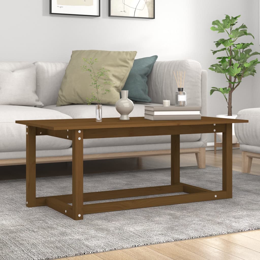 vidaXL Mesa de centro madera maciza de pino marrón miel 110x55x45 cm