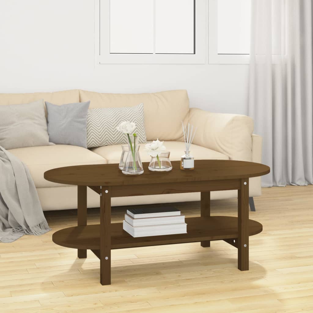 vidaXL Mesa de centro madera maciza de pino marrón miel 110x55x45 cm