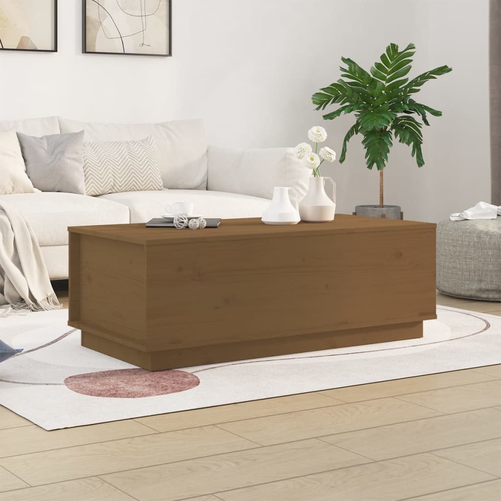 vidaXL Mesa de centro madera maciza de pino marrón miel 100x50x35 cm