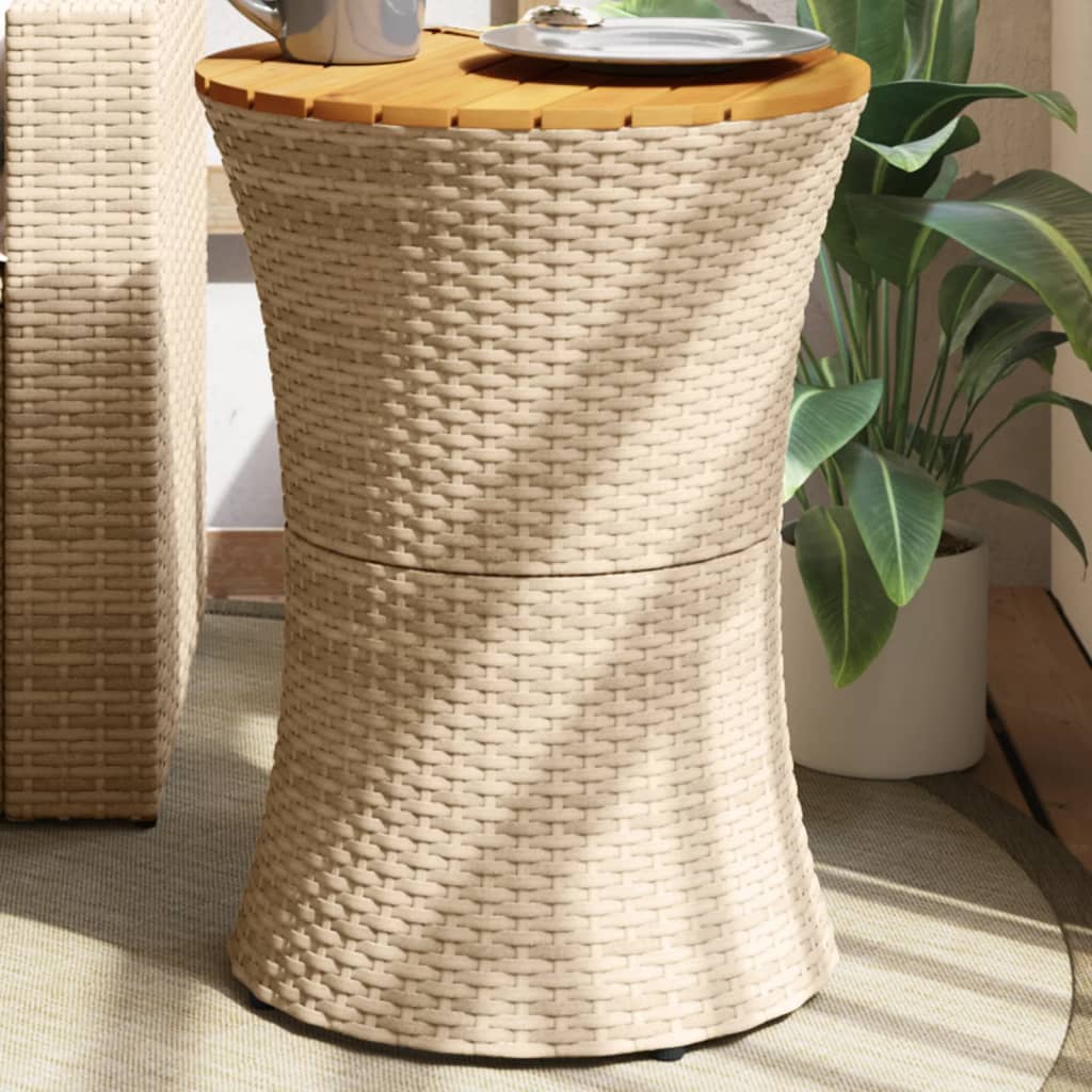 vidaXL Mesa de jardín forma de tambor ratán sintético y madera beige