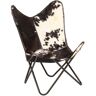 vidaXL Silla Butterfly de piel de cabra auténtica negra y blanca