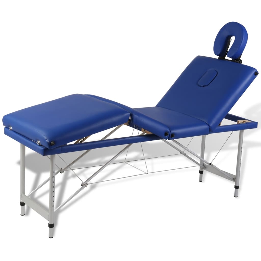 vidaXL Mesa camilla de masaje de aluminio plegable de cuatro cuerpos azúles