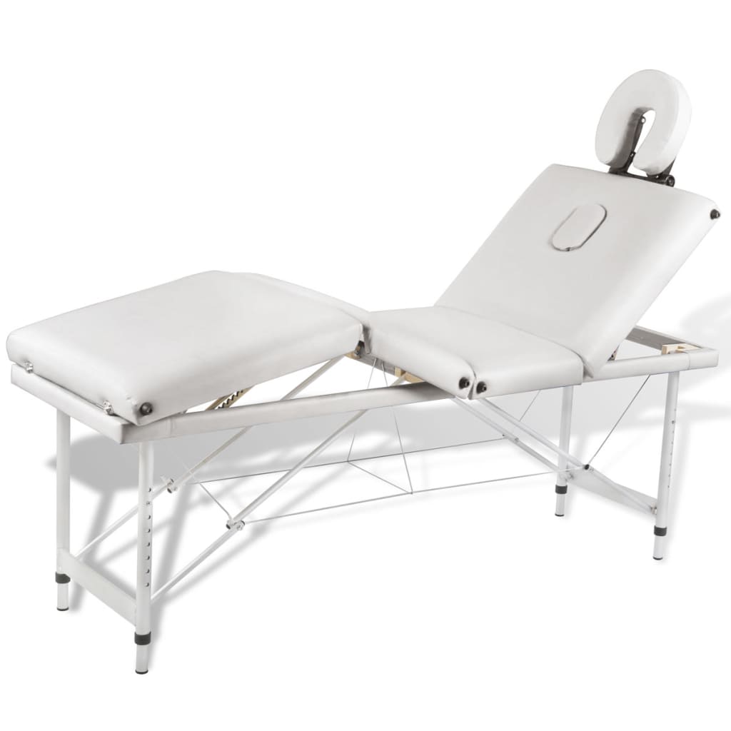 vidaXL Mesa camilla de masaje de aluminio plegable de 4 cuerpos blanco crema
