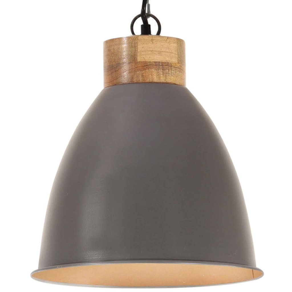 vidaXL Lámpara colgante industrial hierro gris y madera 35 cm E27