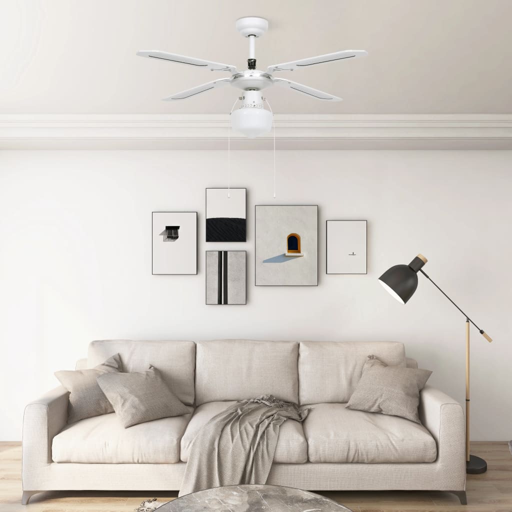 vidaXL Ventilador de techo con lámpara blanco 106 cm