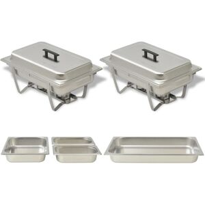 vidaXL Set calentador de comida para buffet 2 piezas acero inoxidable