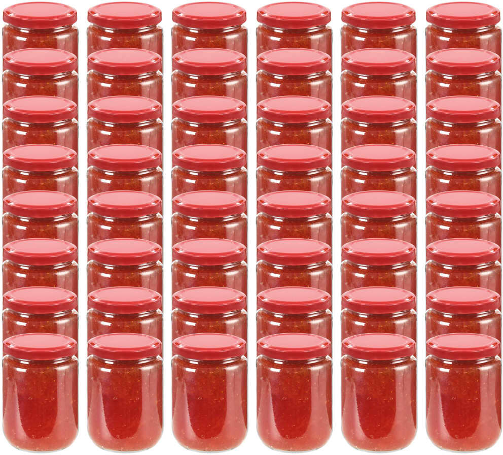 vidaXL Tarros de mermelada de vidrio con tapa roja 48 unidades 230 ml