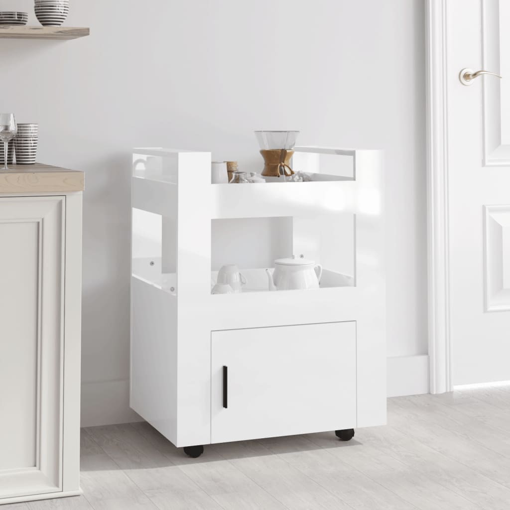 vidaXL Carrito de cocina madera contrachapada blanco brillo 60x45x80cm