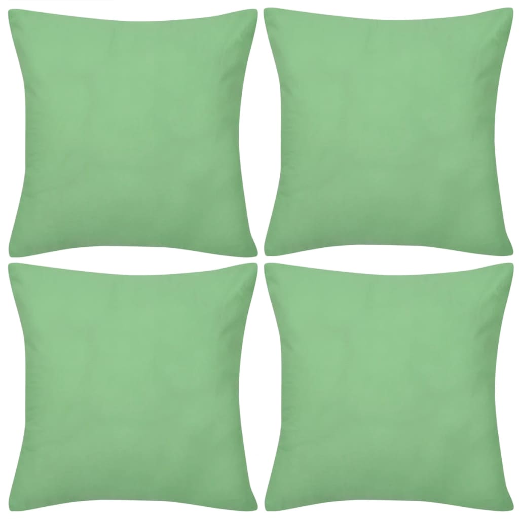 vidaXL 4 fundas verde manzana para cojines de algodón, 40 x 40 cm
