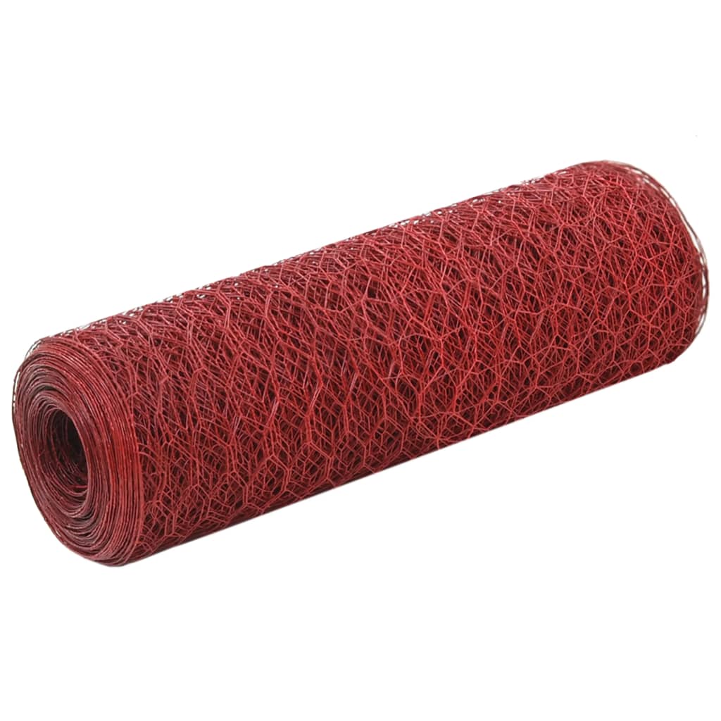 vidaXL Alambrada de gallinero acero revestimiento PVC rojo 25x0,5 m