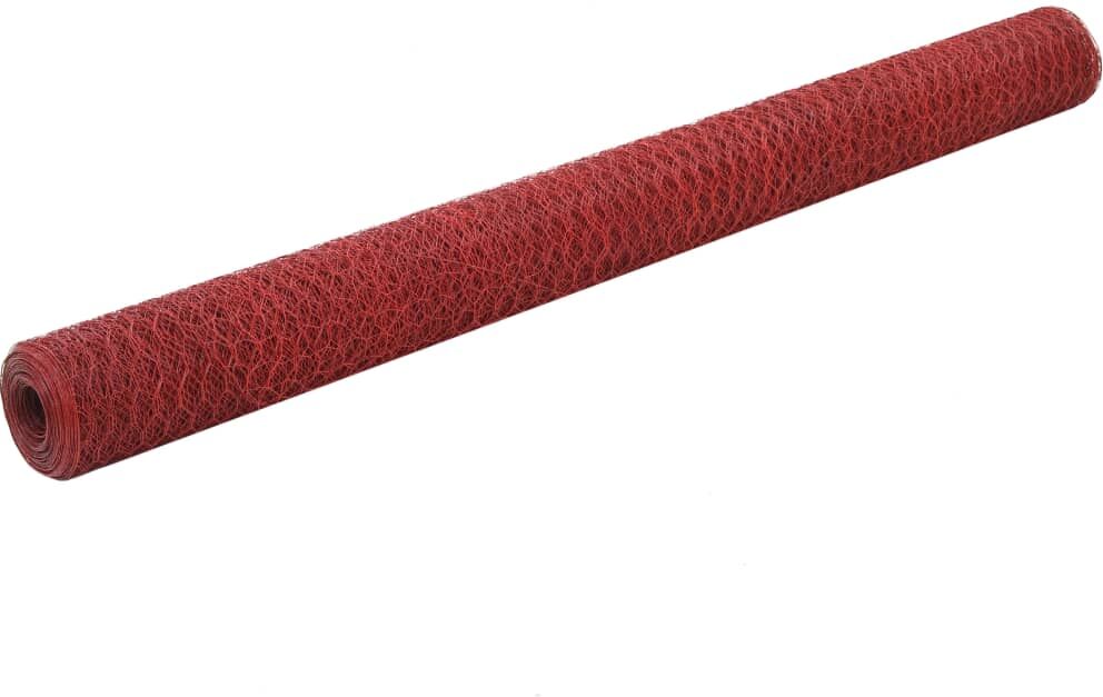 vidaXL Alambrada de gallinero acero revestimiento PVC rojo 25x1,5 m