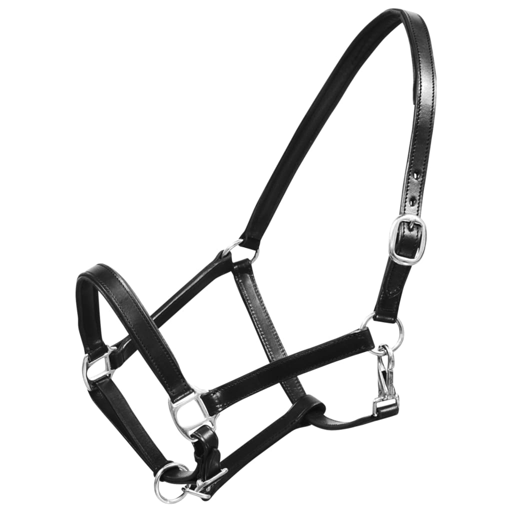 vidaXL Ronzal/Cabestro de Cuero Negro Ajustable Para Caballo (Estándar)