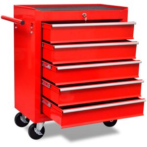 vidaXL Carrito caja de herramientas 5 cajones rojo