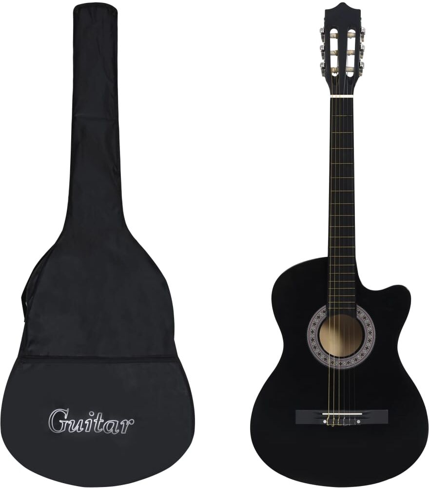 vidaXL Set de guitarra clásica occidental 12 pzas 6 cuerdas negra 38"