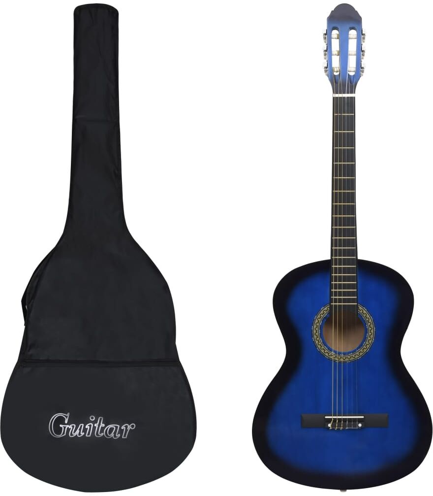 vidaXL Guitarra clásica para principiantes con funda azul 4/4 39"