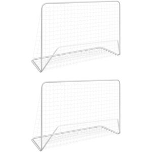 vidaXL Porterías de fútbol 2 uds con red 182x61x122 cm acero blanco