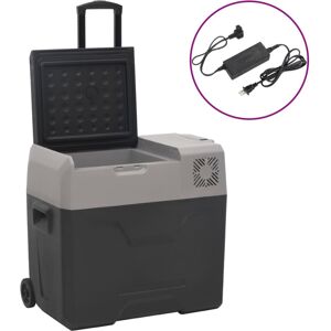 vidaXL Nevera con ruedas y adaptador polipropileno negro y gris 50 L