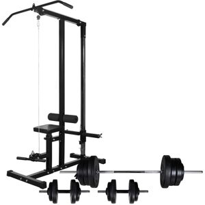 vidaXL Máquina musculación Power Tower con pesas y mancuernas 60,5 kg