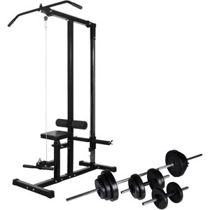 vidaXL Máquina musculación Power Tower con pesas y mancuernas 30,5 kg