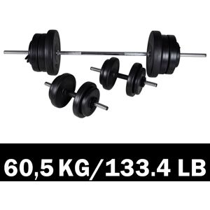 vidaXL Juego de barras + 2 mancuernas 60,5kg