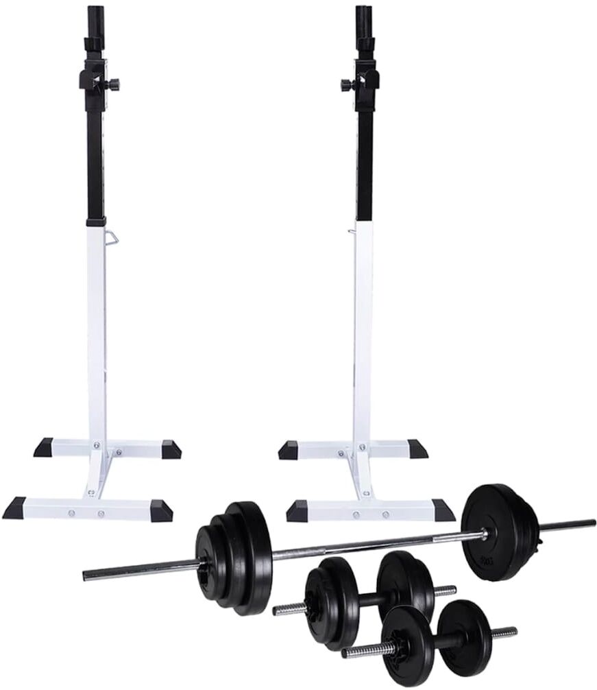 vidaXL Soporte para sentadillas con barra y mancuernas 30,5 kg