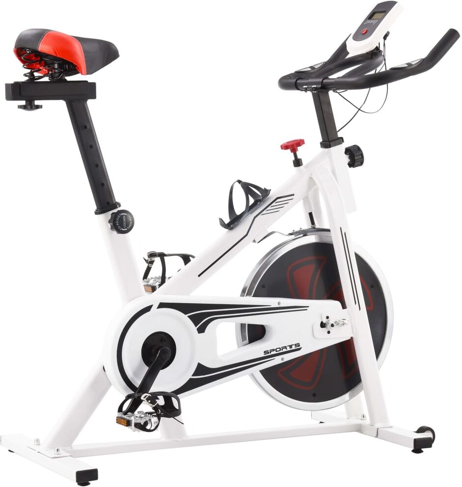 vidaXL Bicicleta de spinning con sensores de pulso blanca y roja vidaXL Bicicleta de spinning con sensores de pulso blanca y roja