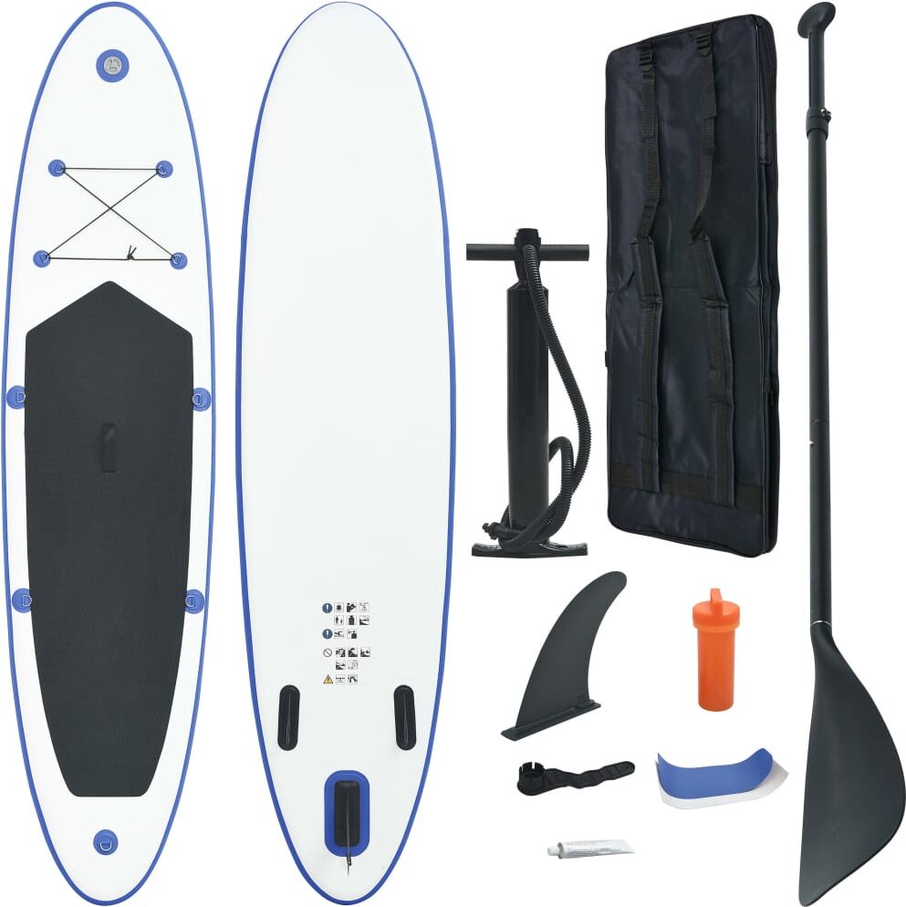 vidaXL Set de paddel surf tabla SUP inflable azul y blanco