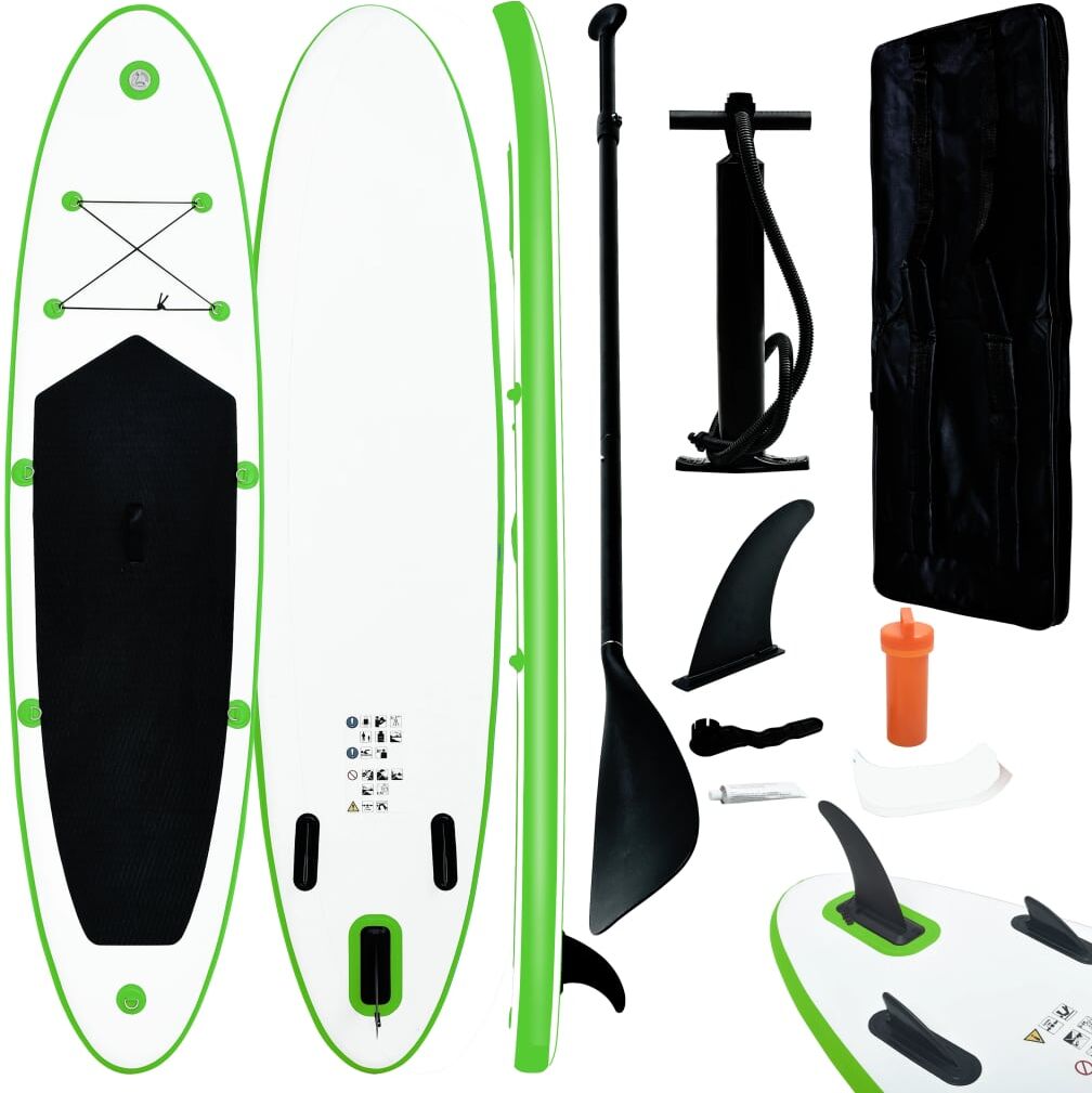 vidaXL Juego de tabla paddle surf inflable verde y blanco