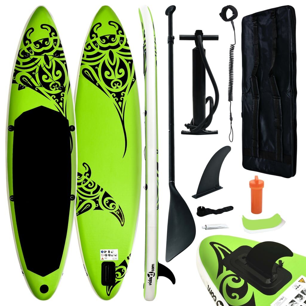 vidaXL Juego de tabla de paddle surf hinchable verde 305x76x15 cm