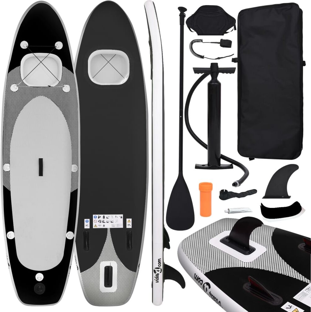 vidaXL Set de tabla de paddle surf hinchable negro 300x76x10 cm