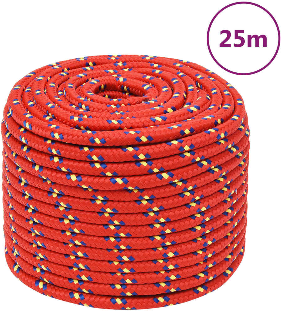 vidaXL Cuerda de barco polipropileno rojo 12 mm 25 m