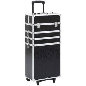 vidaXL Maletín trolley maquillaje aluminio negro estampado cocodrilo