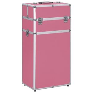 vidaXL Maletín trolley de maquillaje de aluminio rosa