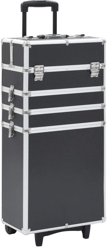 vidaXL Maletín trolley de maquillaje de aluminio negro