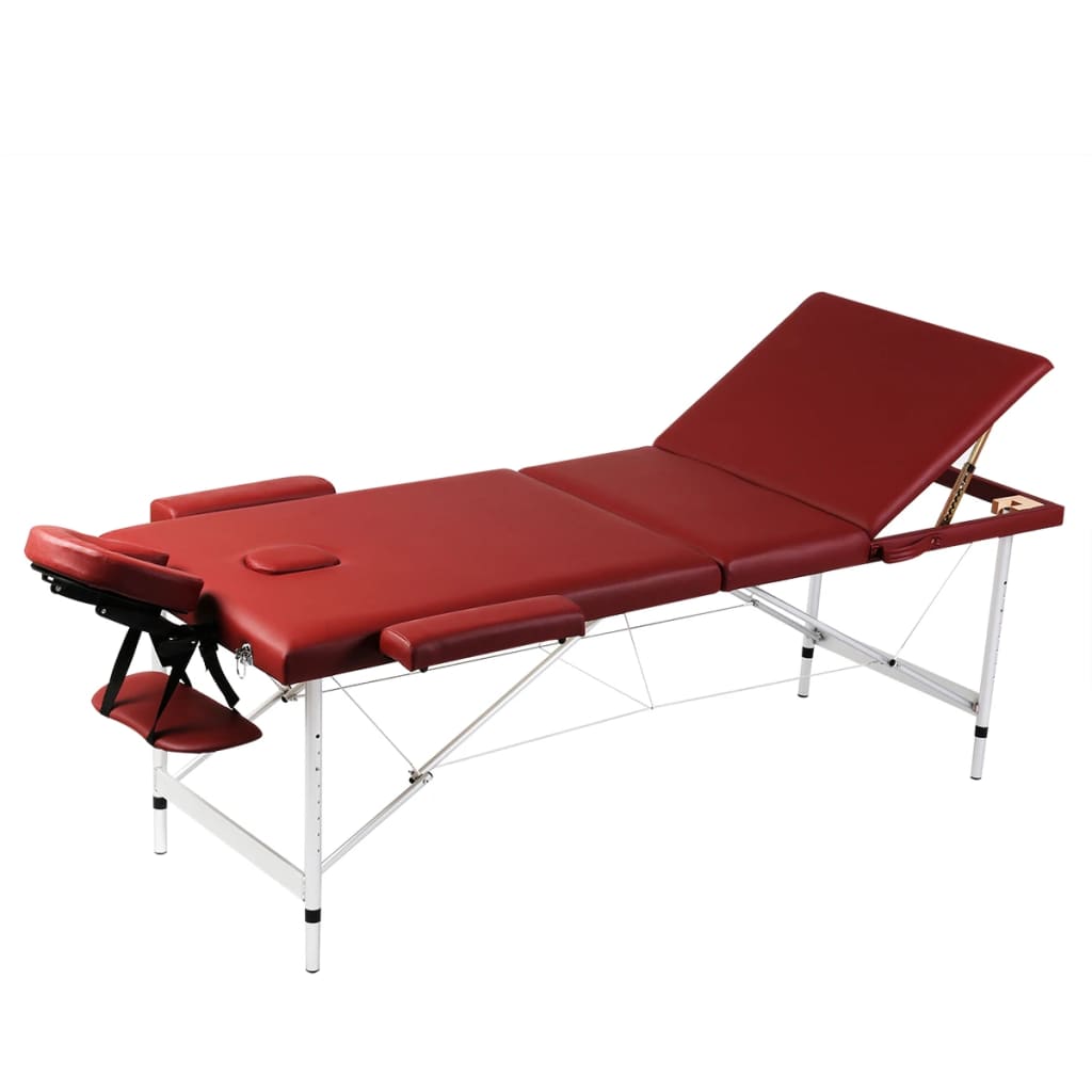 vidaXL Mesa camilla de masaje de aluminio plegable de tres cuerpos rojos
