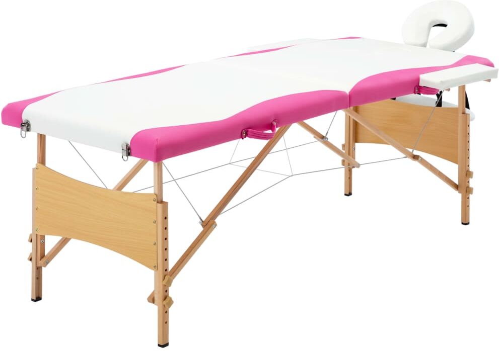 vidaXL Camilla de masaje plegable 2 zonas madera blanco y rosa