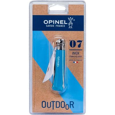 Cuchillo de Exterior Opinel N07 Azul Cian - Multiusos, Bloqueo, 8cm hoja Cuchillo de Exterior Opinel N07 Azul Cian - Multiusos, Bloqueo, 8cm hoja