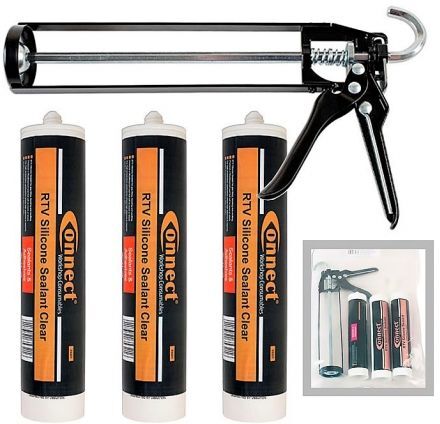 Kit silicona transparente rtv. 3 cartuchos de 300 ml. + pistola Kit silicona transparente rtv. 3 cartuchos de 300 ml. + pistola