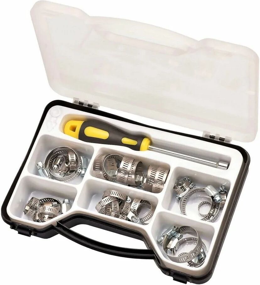 Toolzone Pack con 35 abrazaderas acero inoxidable y destornillador. Ø8 - 44 mm.