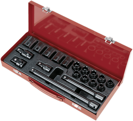 Vasos de impacto 1/2" con accesorios. 19 pz. Vasos de impacto 1/2" con accesorios. 19 pz.