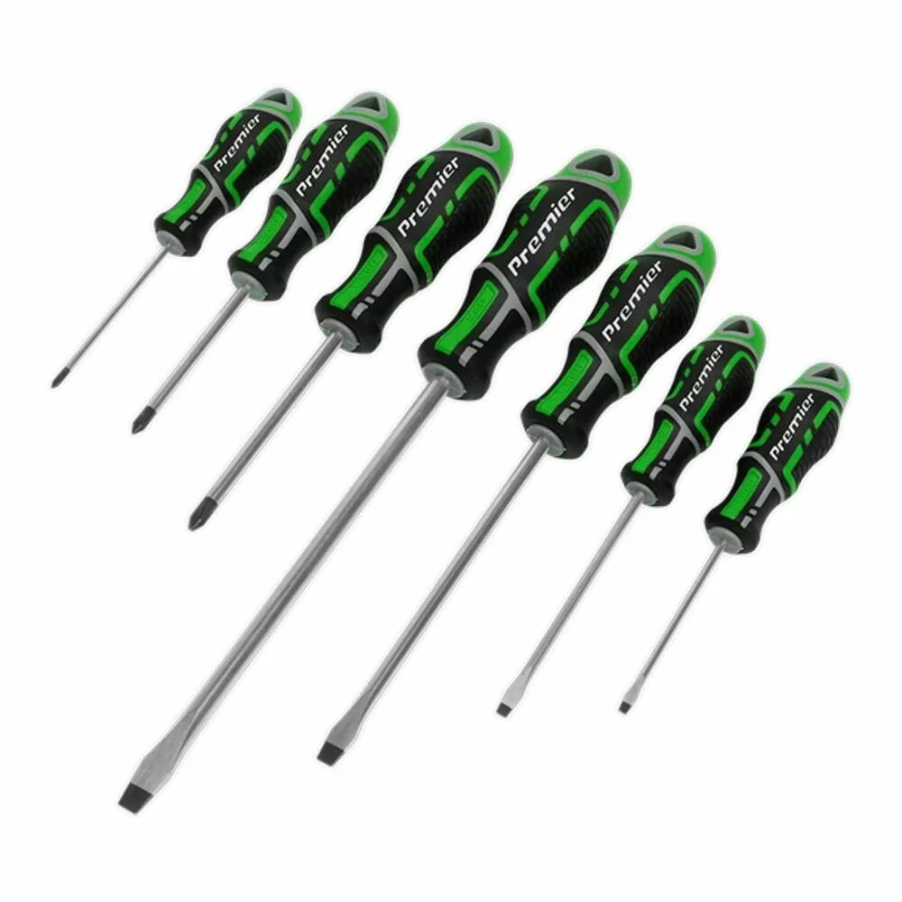 7 Destornilladores de alta visibilidad verde. GripMAX® Sealey Premier