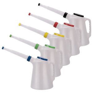 Toolzone Set de 5 jarras graduadas con boquilla flexible - 5 Litros   Código de colores