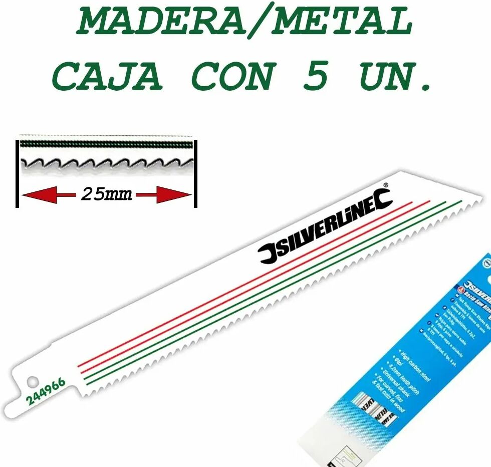 Silverline 5 Hojas de sierra de sable para madera y metal.150 MM. 10 TPI