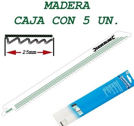 5 hojas de sierra de sable para madera. 240 mm. 5 tpi 5 hojas de sierra de sable para madera. 240 mm. 5 tpi