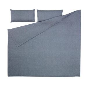 Set Eglant funda nórdica, bajera y funda almohada de algodón GOTS y lino azul 135 x 190 cm
