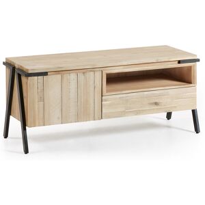 Mueble TV Thinh de madera maciza de acacia y patas de acero con acabado negro 125 x 53 cm