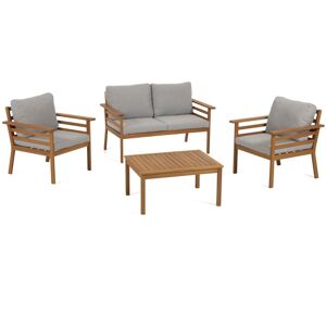 Set de exterior Vilma de sofá, 2 sillones y mesa de centro madera maciza acacia FSC 100%