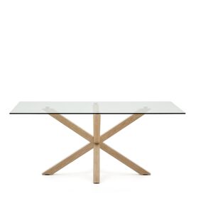 Mesa Argo de cristal y patas de acero efecto madera 180 x 100 cm